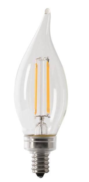 Feit Electric BPCFC60950CAFIL/2/RP 60W Replacement Clear Flame Tip Filament LED Light Color Temperature 5000K, Wattage 5.5W, Voltage 120V Pack 2
