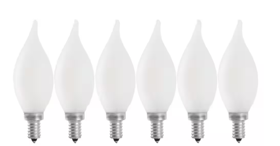 Feit Electric BPCFF40950CAFIL2RP/6 40-Watt Equivalent CA10 Candelabra Dimmable Filament CEC Frosted Glass Chandelier LED Light Bulb, Daylight Color Temperature 5000K, Wattage 3.3W, Voltage 120V Pack 6