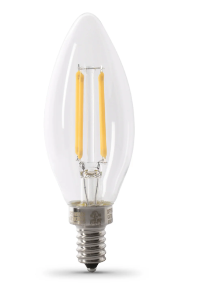 Feit Electric BPCTC40930CAFIL/4 40W Replacement Blunt Tip Bright White Filament LED Light Color Temperature 3000K, Wattage 3.3W, Voltage 24 Pack