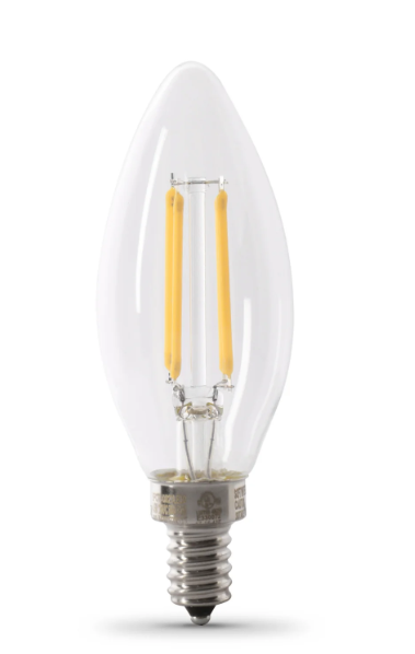 Feit Electric BPCTC60930CAFIL/4 60W Replacement Blunt Tip Bright White Filament LED Light Color Temperature 3000K, Wattage 5.5W, Voltage 120V Pack 4