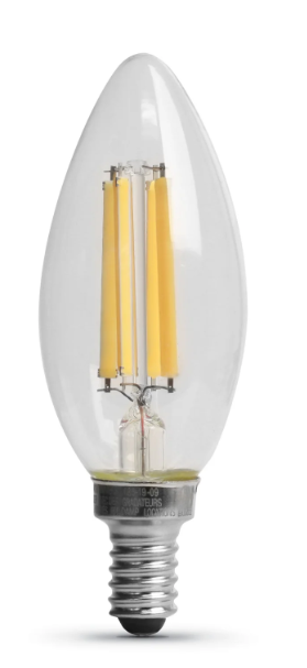 Feit Electric BPCTC75/827/LED/2 75W Replacement Clear B10 Dimmable Soft White Decorative LED Light Color Temperature 2700K, Wattage 7.5W, Voltage 120V Pack 2