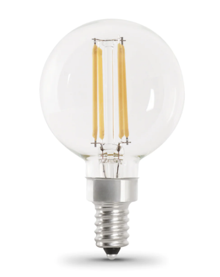 Feit Electric BPG1640930CAFIL/2 40W Replacement Bright White G16 1/2 E12 Base Filament LED Bulb, Color Temperature 3000K, Wattage 3.8W, Voltage 120V - 2 Pack