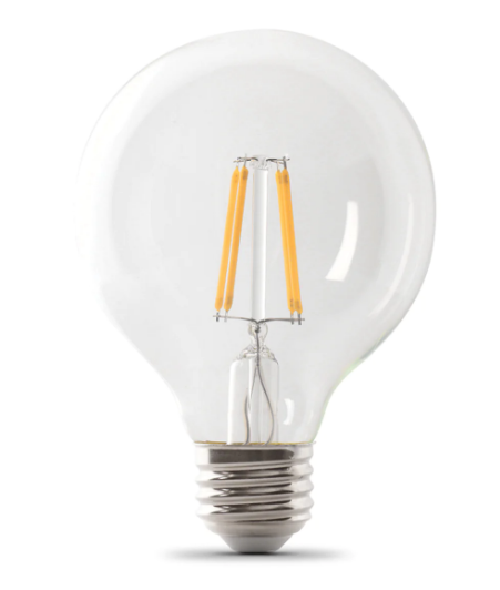 Feit Electric BPG25100/927CA/FIL 100W Replacement G25 Soft White Globe Filament LED Bulb, Color Temperature 2700K, Wattage 12W, Voltage 120V
