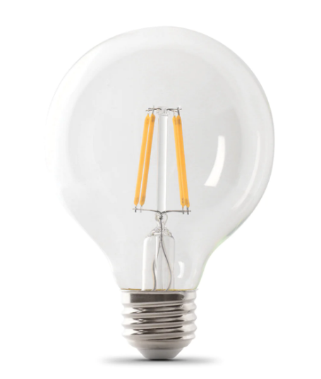 Feit Electric BPG25100/950CA/FIL 100W Replacement G25 Soft White Globe Filament LED Bulb, Color Temperature 5000K, Wattage 12W, Voltage 120V