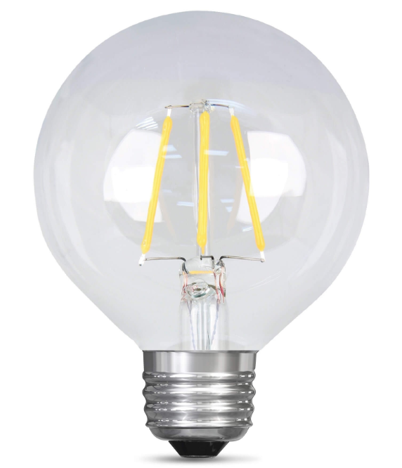 Feit Electric BPG2525/827/LED 25W Equivalent Dimmable Medium Base Clear Filament Globe G25 LED Bulb, Color Temperature 2700K, Wattage 2.5W 12 Pack
