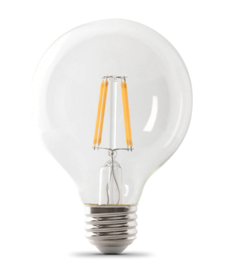 Feit Electric BPG2525/927CA/FIL/RP 25W Replacement G25 Soft White Dimmable Enhance Glass Filament Globe LED Bulb, Color Temperature 2700K, Wattage 2.5W, Voltage 120V
