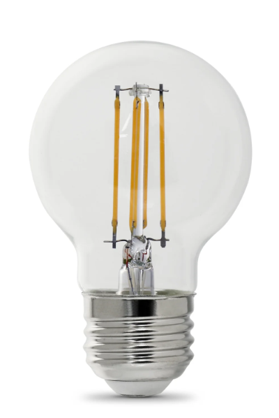 Feit Electric BPGM40927CA/FIL/2/RP 40W Replacement G16 1/2 Medium Base Soft White Dimmable Enhance Glass Filament Globe LED Light Color Temperature 2700K, Wattage 3.8W, Voltage 120V Pack 2