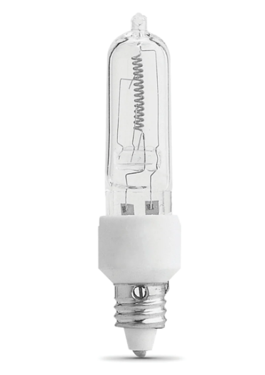 Feit Electric BPQ100/CL/MC/RP Warm White Mini Candelabra E11 Base (T4 Replacement) Halogen Light Bulb, Color Temperature 3000K, Wattage 100W, Voltage 120V
