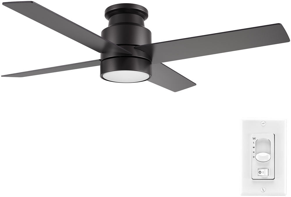 Carro USA VWGA-524B-L12-B2-1 52" Lamont 4-Blade Flash Mount Ceiling Fan with LED Light & Pull Chain - Fixture Finish: Black - Blade Finish: Black