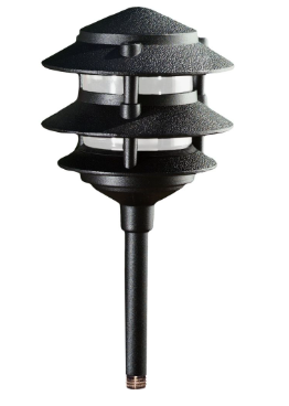 Dabmar Lighting LV102-L3-30K-10T-B Cast Aluminum Pagoda 3-Tier 1/2" Base 10" Top 12V 2-Pin LED, Color Temperature 3000K, Black Finish