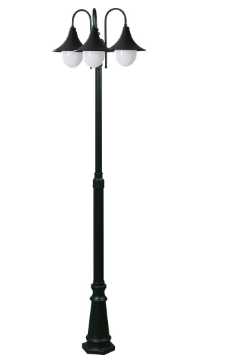 Dabmar Lighting GM9903-L18-30K-B Cast Aluminum 3 Post Top Fixture Pole + Base E26 3X LED, Voltage 120V, Color Temperature 3000K, Black Finish