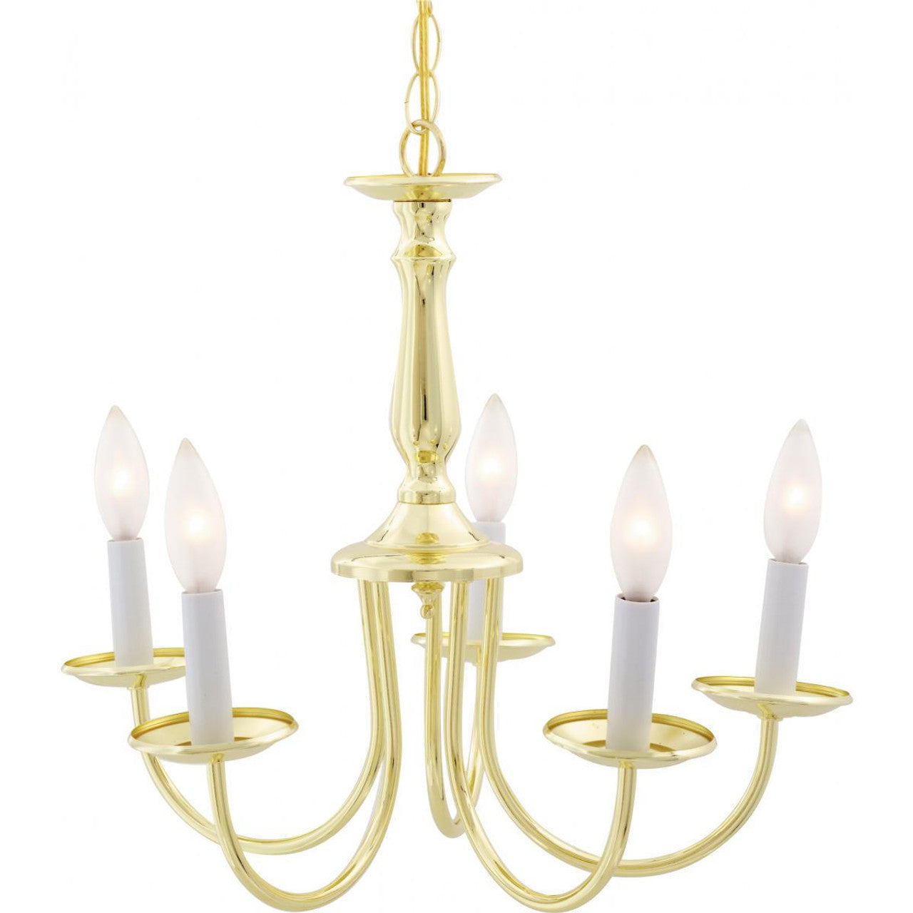 Nuvo SF76-280 5 Light 18" Chandelier Light Fixture, Candlesticks, Polished Brass Finish