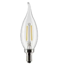 SATCO S21839 LED CA10 Bulb, Flame Tip, Dimmable, E12, Wattage 3W, Lumens 200 lm, Voltage 120V, Color Temperature 2700K - 2 Pack