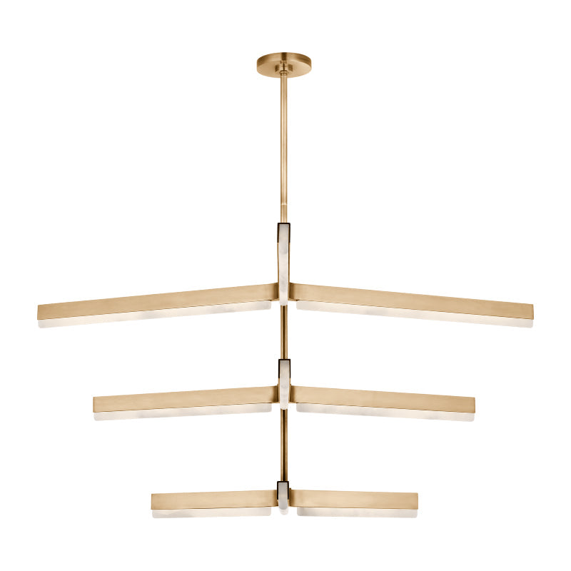 Visual Comfort Architectural KWCH70527HABALB Modern Kelly Wearstler Linea LED 56 inch Antique Brass Three Tier Chandelier Ceiling Light