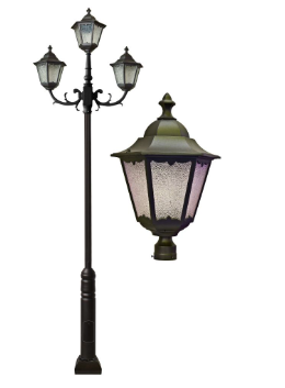 Dabmar Lighting GM8121-L20-30K-BZ 3 Light Cast Aluminum 1 Post Top Fixture Pole + Base G24 LED, Voltage 120V-277V, Color Temperature 3000K, Bronze Finish