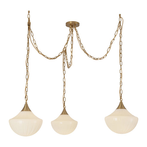 Alora Mood MP651312BGGR Farrah 3 Light 11.88 inch Brushed Gold and Glossy Ribbed Opal Glass Pendant Ceiling Light
