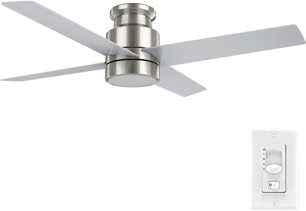 Carro USA VWGA-524B-L12-SC-1 52" Lamont 4-Blade Flash Mount Ceiling Fan with LED Light & Pull Chain - Fixture Finish: Brushed Nickel - Blade Finish: Silver