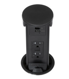 Lew Electric PUR20GACQD-RBK Kitchen Round Pop Up GFCI Outlet, USB-A/C, QI, Black Plastic