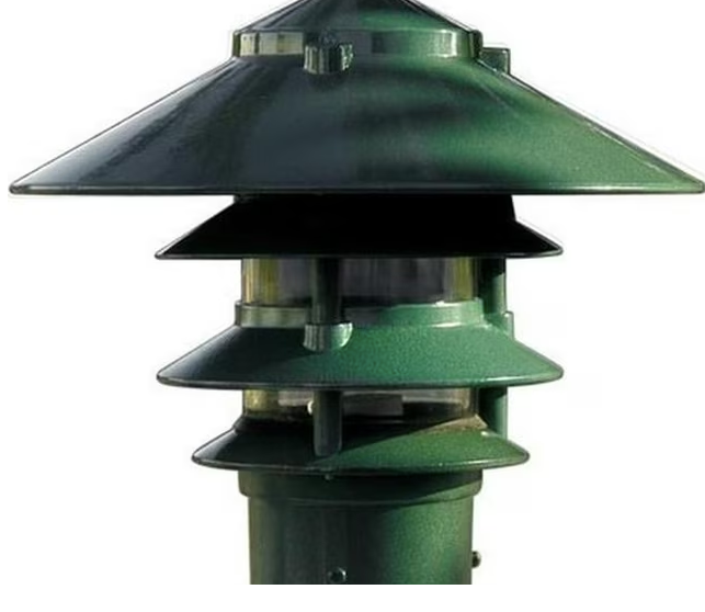 Dabmar Lighting D5100-L12-40K-310-G Powder Coated 4-Tier Cast Aluminum Pagoda Light, 3 in. Base, 10 in. Top, Voltage 120V, Color Temperature 40K, Wattage 12W, Green
