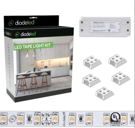 Diode LED DI-KIT-24V-BC2OM60-3000 16.4ft Blaze 200+ Lumen Per Ft LED Tape Light Kit Color Temperature 3000K, Voltage 24V