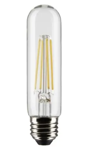 SATCO S21865 LED T10 Bulb, Dimmable, E26, Wattage 8W, Lumens 800 lm, Voltage 120V, Color Temperature 2700K, Clear, 2PK