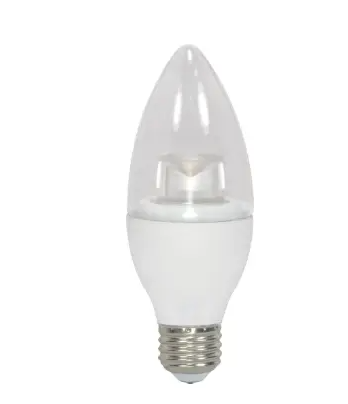 SATCO S28575 LED B11 Bulb, Blunt Tip, Dimmable, E26, Wattage 3.5W, Lumens 300 lm, Voltage 120V, Color Temperature 3000K, Clear