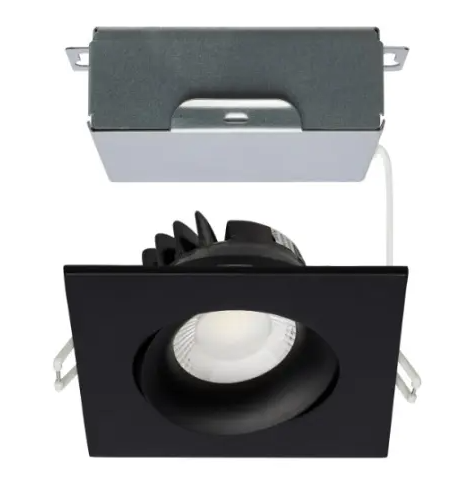 SATCO S11628R1 LED 3.5-in Square Gimbal Downlight with Remote Driver, Wattage 12W, Multi-Color Temperature, Black