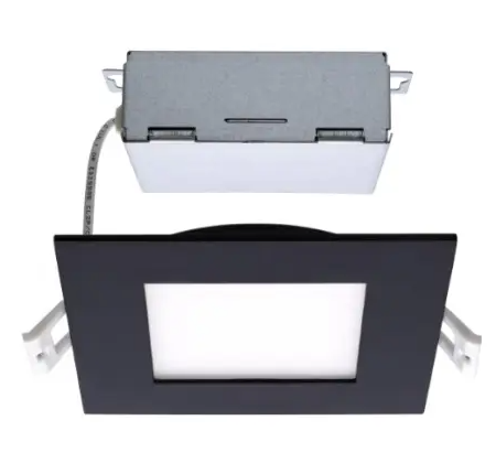 SATCO S11876 LED 4-in Square Edge-Lit Downlight w/ Remote Driver, Wattage 10W, Multi-Color Temperature, Black
