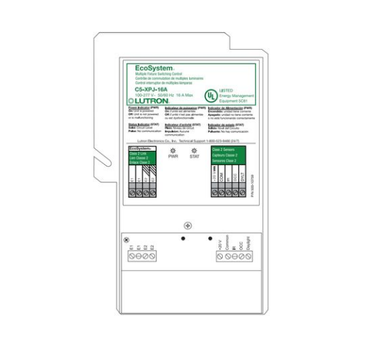 Lutron C5-XPJ-16A EcoSystem Switching Power Module for Non-Dimmable Loads, 16A, 100-277V, Lighting Control Module