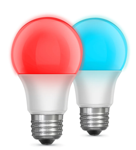 Feit Electric A19/RF/PARTYLED/2 Color Changing A19 (E26 Base) LED Party Light Bulb with Remote Control, Wattage 5W, Voltage 120V - 2 Pack