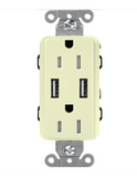 Lutron CAR-15-UBTR-AL Claro 15A Tamper Resistant Receptacle - Dual Usb Type A - Almond Finish