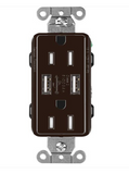 Lutron CAR-15-UBTR-BR Claro 15A Tamper Resistant Receptacle - Dual Usb Type A - Brown Finish