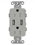 Lutron CAR-15-UBTR-GR Claro 15A Tamper Resistant Receptacle - Dual Usb Type A - Grey Finish