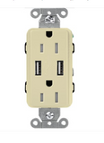 Lutron CAR-15-UBTR-IV Claro 15A Tamper Resistant Receptacle - Dual Usb Type A - Lvory Finish