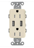 Lutron CAR-15-UBTR-LA Claro 15A Tamper Resistant Receptacle - Dual Usb Type A - Light Almond Finish