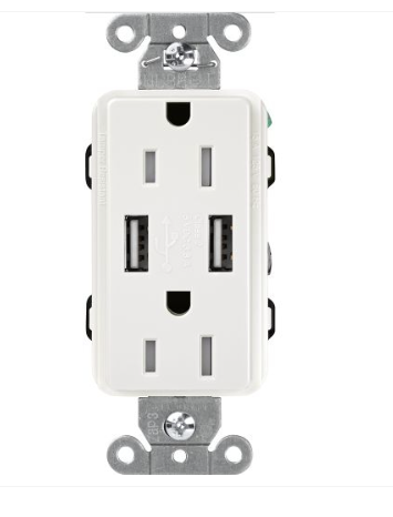 Lutron CAR-15-UBTR-WH Claro 15A Tamper Resistant Receptacle - Dual Usb Type A - White Finish