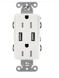 Lutron CAR-15-UBTR-WH Claro 15A Tamper Resistant Receptacle - Dual Usb Type A - White Finish