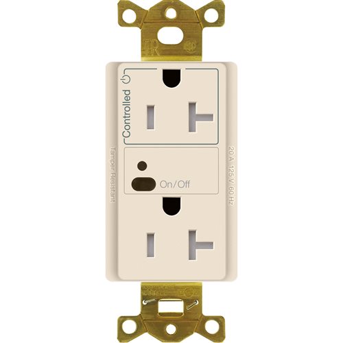 Lutron CAR2S-20-STR-LA Vive RF Wireless Receptacle, 20 Amp Split Half-Switching Duplex, Decorator-Style Outlet, Gloss, Light Almond
