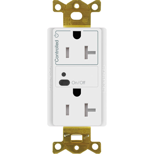Lutron CAR2S-20-STR-WH Vive RF Wireless Receptacle, 20 Amp Split Half-Switching Duplex, Decorator-Style Outlet, Gloss, White