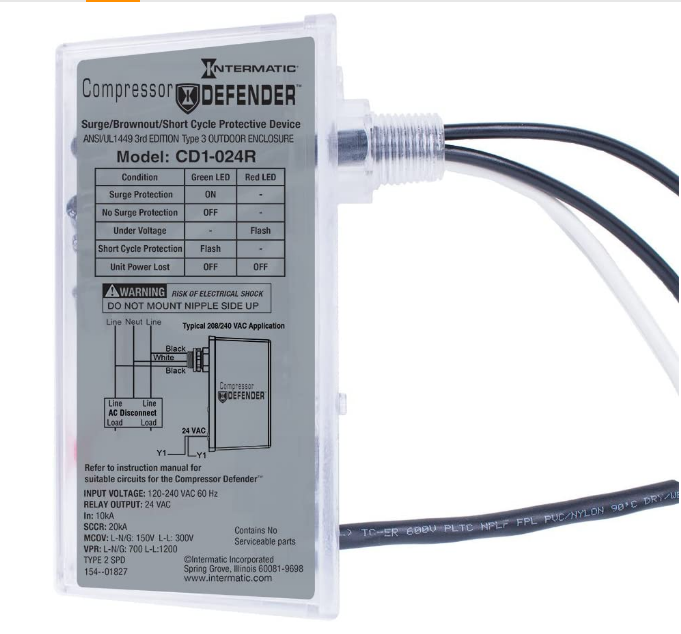 Intermatic CD1-024R Compressor Defender Protects Central Air Conditioner / Heat Pump Compressors and Circuit Boards