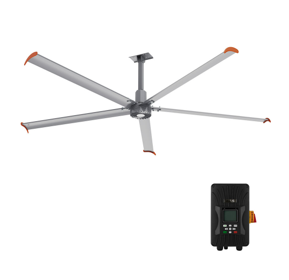 Carro USA CDC-125S-037-480 Makani 12ft Neodymium Magnet Direct-Drive Motor 5-Blade Home Ceiling Fan w/ Controller - Silver Finish