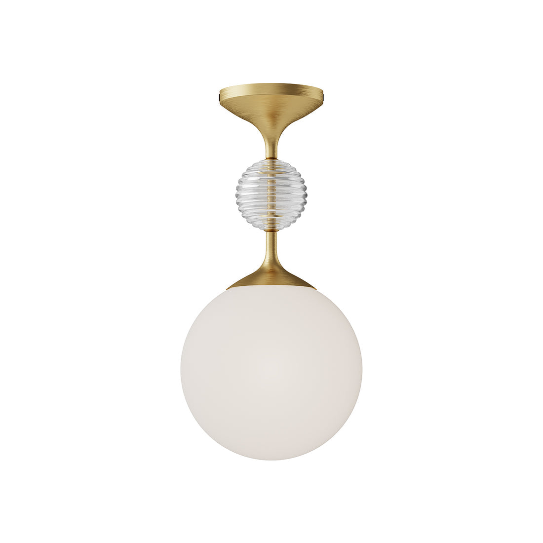 Alora Mood SF415308BGOP Celia 8" Semi-Flush Mount, E26 Base, 60W Max, Brushed Gold Finish, Opal & Clear Ribbed Glass, 120V