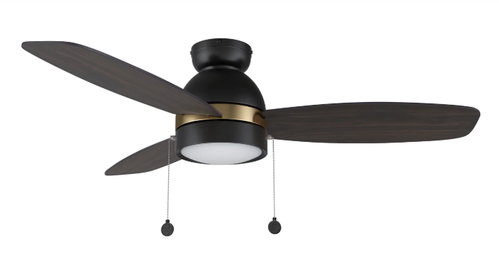 Carro USA CFP483Q5-L11-BG-1-FMA 48" Flush Mount Ceiling Fan with LED Light & Pull Chain, Black/Gold Finish