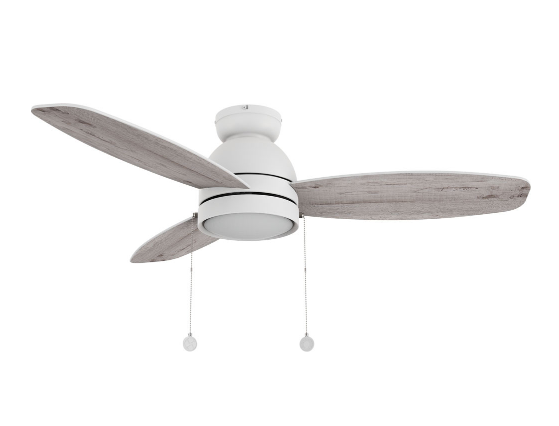 Carro USA CFP483Q5-L11-WP-1-FM 48" 3-Blade Flush Mount Ceiling Fan with LED Light & Pull Chain, White Finish