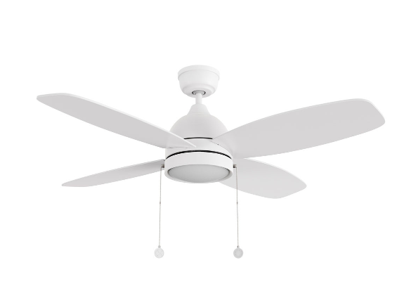 Carro USA CFP484Q5-L11-WP-1 48" Greenwood 4-Blade Ceiling Fan with LED Light & Pull Chain, White Finish