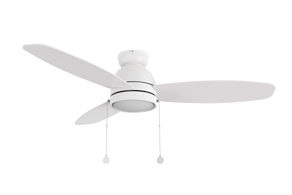Carro USA CFP523Q5-L12-WP-1-FM 52" Flush Mount 3-Blade Ceiling Fan with LED Light & Pull Chain, White Finish