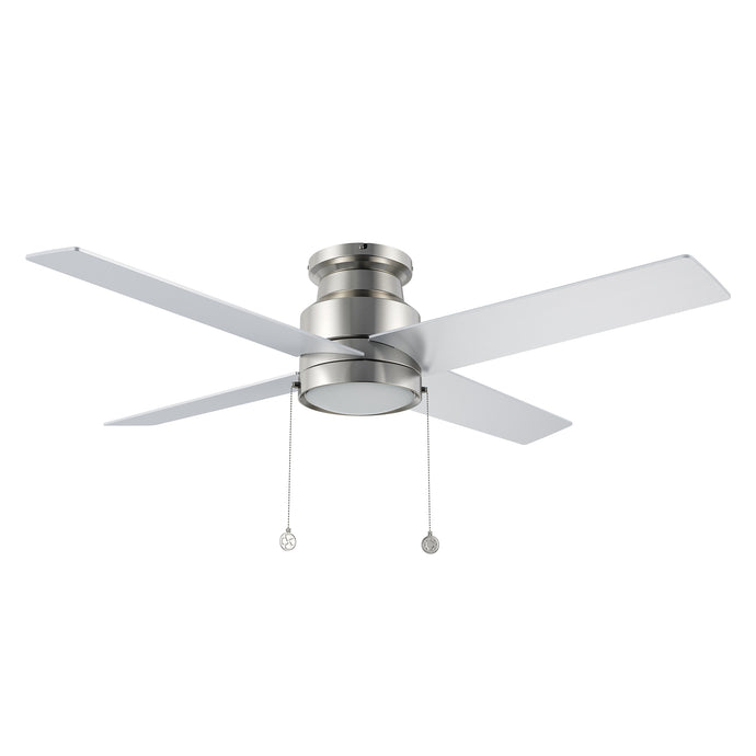 Carro USA CFP524E5-L12-SJ-1-FM 52" 4-Blade Flush Mount Ceiling Fan with LED Light & Pull Chain - Fixture Finish: Brushed Nickel - Blade Finish: Silver
