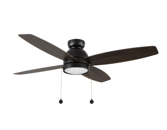 Carro USA CFP524Q5-L11-BG-1-FM 52" Greenwood Flush Mount 4-Blade Ceiling Fan with LED Light & Pull Chain, Black Finish