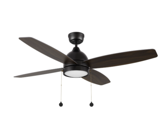Carro USA CFP524Q5-L11-BG-1 52" 4-Blade Ceiling Fan with LED Light & Pull Chain, Black Finish