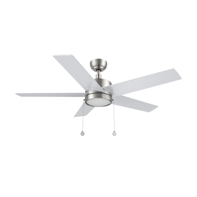 Carro USA CFP525E5-L11-SJ-1 52" 5-Blade Ceiling Fan with LED Light & Pull Chain - Fixture Finish: Brushed Nickel - Blade Finish: Silver